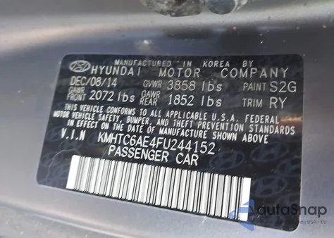 2015 Hyundai Veloster Turbo from USA, damaged, VIN KMHTC6AE4FU244152